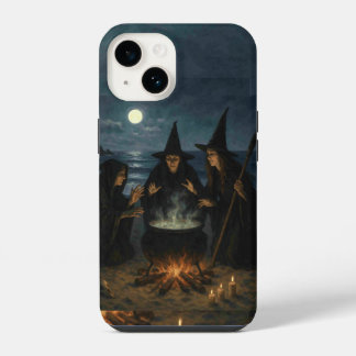 Three Witches Brew Cauldron Full Moon Beach  iPhone 14 Case