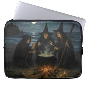 Three Witches Brew Cauldron Full Moon Beach Laptop Sleeve