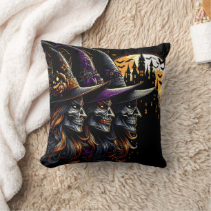 Three witches cast spells on Halloween night Cushion