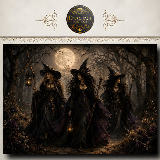 Three Witches Moonlit Gothic Forest Halloween Art Tissue Paper