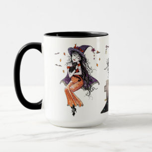 Three Witches with Black Cats Halloween Fantasy Mug