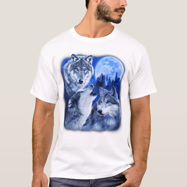  Three Wolves 3 Grey Wolf Howling At The Moon Wild T-Shirt (Front)