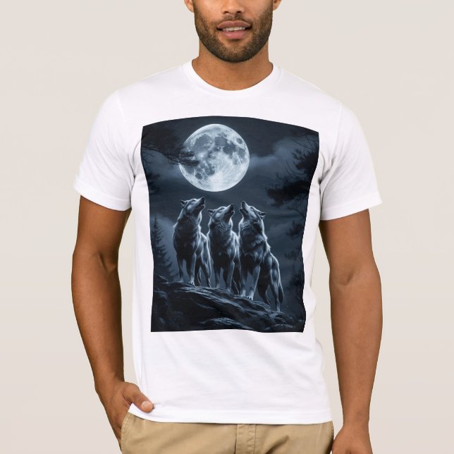 Three Wolves Howling at the Full Moon - Three Wolf T-Shirt (Front)