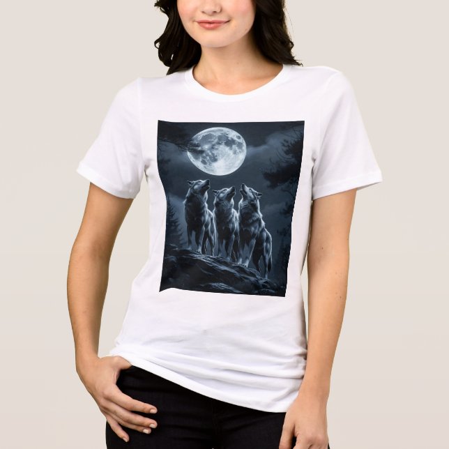 Three Wolves Howling at the Full Moon - Three Wolf Tri-Blend Shirt (Front)