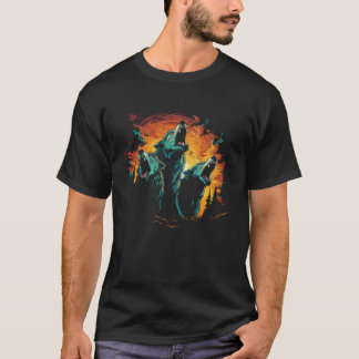 Three Wolves Howling at The Moon Cool Men s Wolf L T-Shirt