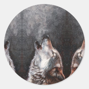 Three Wolves Howling Classic Round Sticker