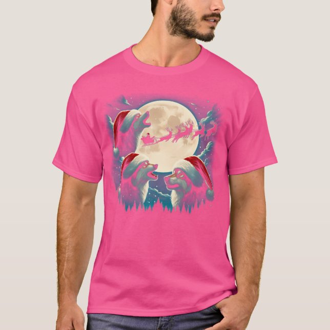 Three Wolves Howling Under Moon Christmas Santa Wo T-Shirt (Front)