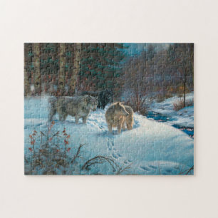 three wolves in the Winter Forest Jigsaw Puzzle