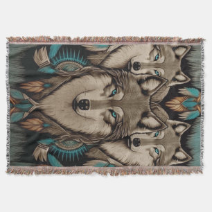 Three Wolves Throw Blanket