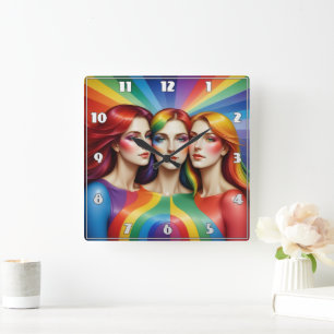 Three Women Celebrating Colourful Diversity Square Wall Clock