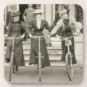 Three women on bicycles, early 1900s (b/w photo) coaster