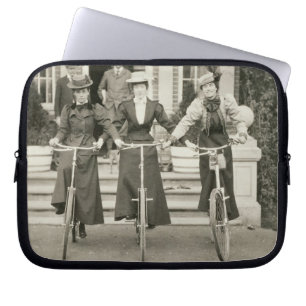 Three women on bicycles, early 1900s (b/w photo) laptop sleeve