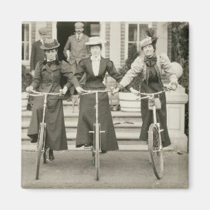 Three women on bicycles, early 1900s (b/w photo) magnet