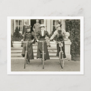 Three women on bicycles, early 1900s (b/w photo) postcard