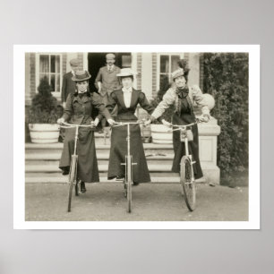 Three women on bicycles, early 1900s (b/w photo) poster