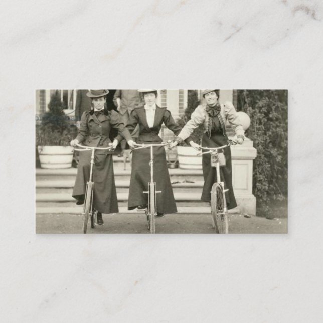 Three women on bicycles, early 1900s business card (Front)