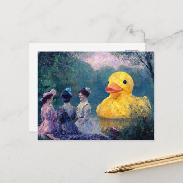 Three Women Picnic With the Giant Duck Postcard (Front/Back In Situ)