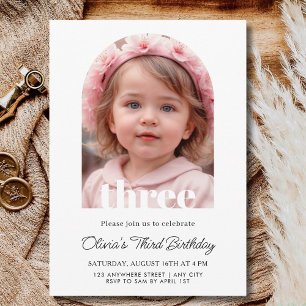Three Year Old Birthday Party 3rd Birthday Girl Invitation