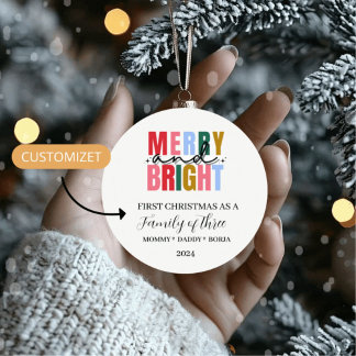 Three-year-old family Christmas worship Ceramic Ornament