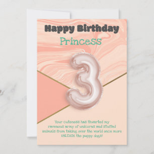 Three year old girls Happy Birthday card