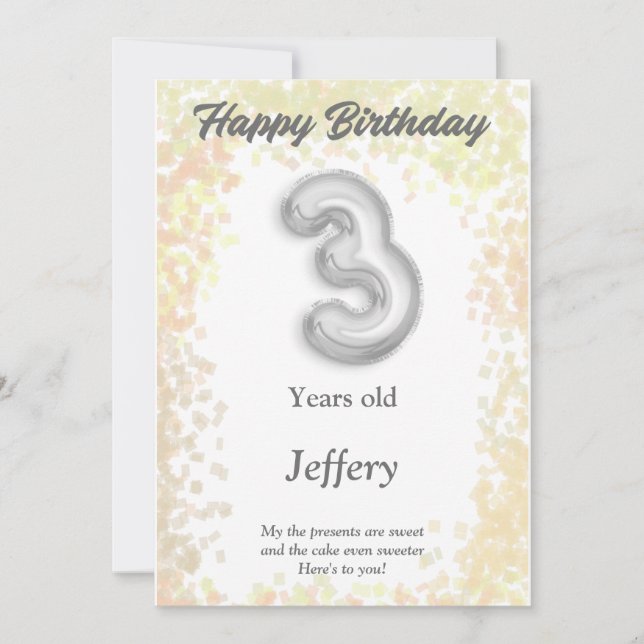 Three year old Happy Birthday card (Front)