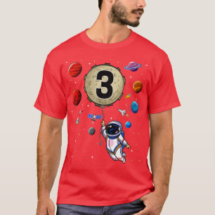 Three Years Old Cute Astronaut Moon Balloon Birthd T-Shirt
