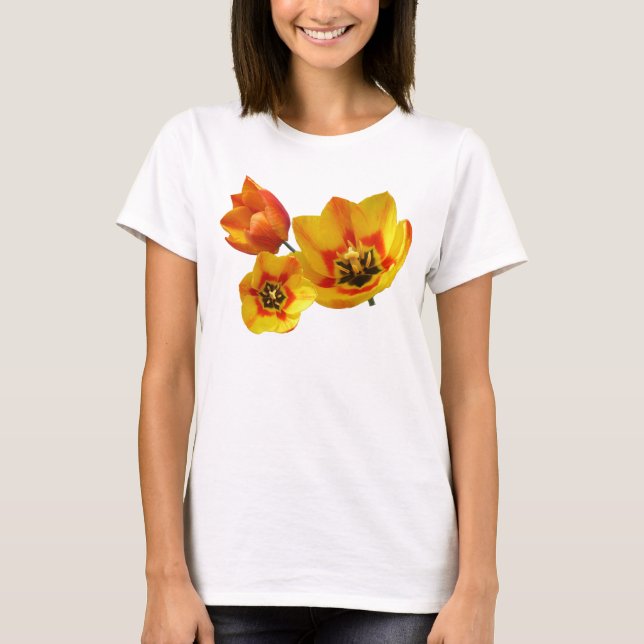 Three Yellow and Orange Tulips Circle Top T-Shirt (Front)