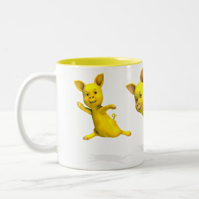 Three Yellow Piggies Two-Tone Coffee Mug (Left)