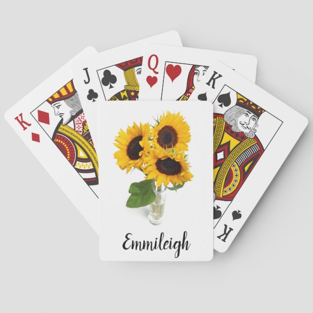 Three Yellow Sunflowers White Custom Playing Cards (Back)