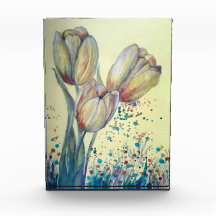 Three yellow tulips bouquet