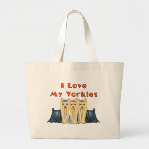 Three Yorkies I Love Large Tote Bag