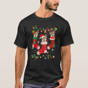 Three Yorkshire Terrier In Sock Christmas Santa X  T-Shirt