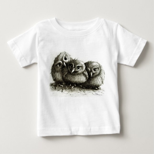 Three Young Cute Owls Baby T-Shirt (Front)