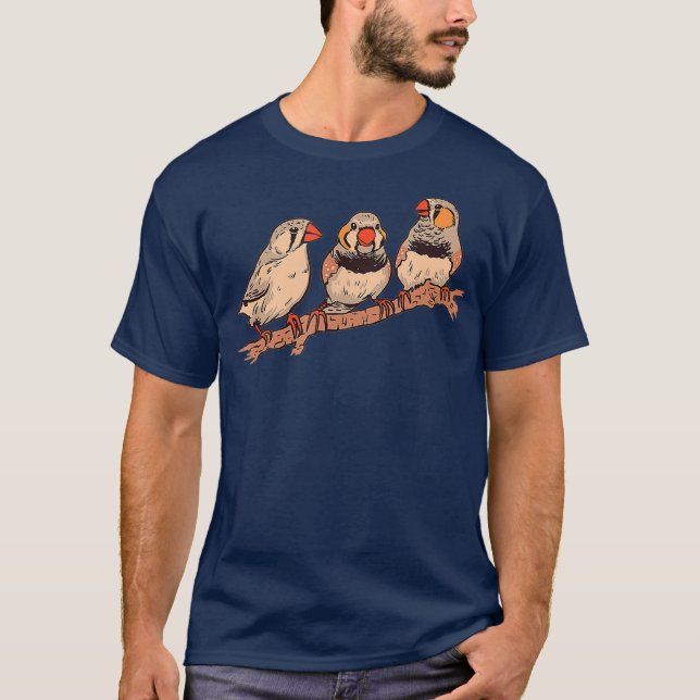Three Zebra Finches On A Branch Pet Birds Zebra T-Shirt (Front)