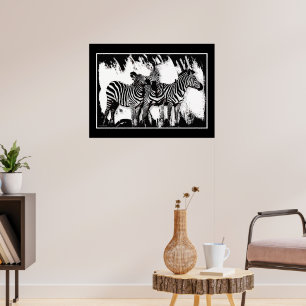 Three Zebras Painting Poster