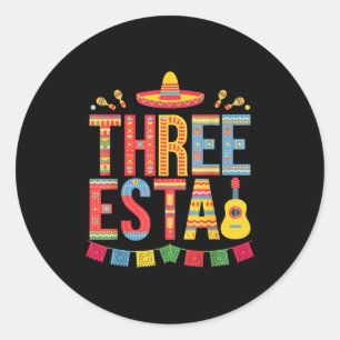 Threeesta 3rd birthday fiesta sombrero mexican classic round sticker