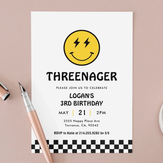 Threenager Retro Boy 3rd Birthday Party  Invitation (Creator Uploaded)