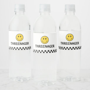Threenager Retro Boy 3rd Birthday Party Water Bottle Label