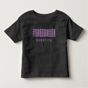 Threenager Retro Lettering Name Lilac Toddler T-Shirt