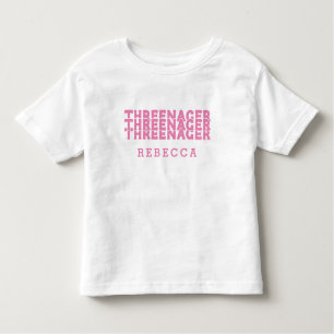 Threenager Retro Lettering Name Pink Toddler T-Shirt