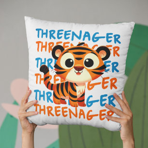 Threenager Tiger Boy 3rd Birthday Party Cushion