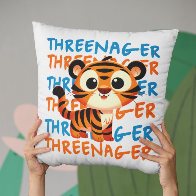 Threenager Tiger Boy 3rd Birthday Party Cushion (Threenager Tiger Boy 3rd Birthday Party Throw Pillow
)