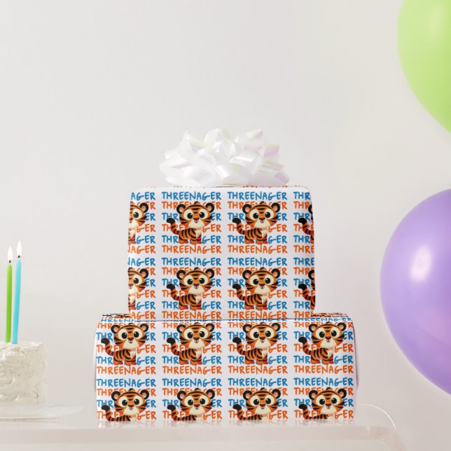 Threenager Tiger Boy 3rd Birthday Party Wrapping Paper (Party Gifts)