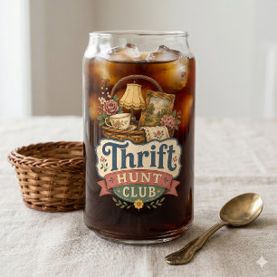Thrift Hunt Club Vintage Cottagecore Can Glass