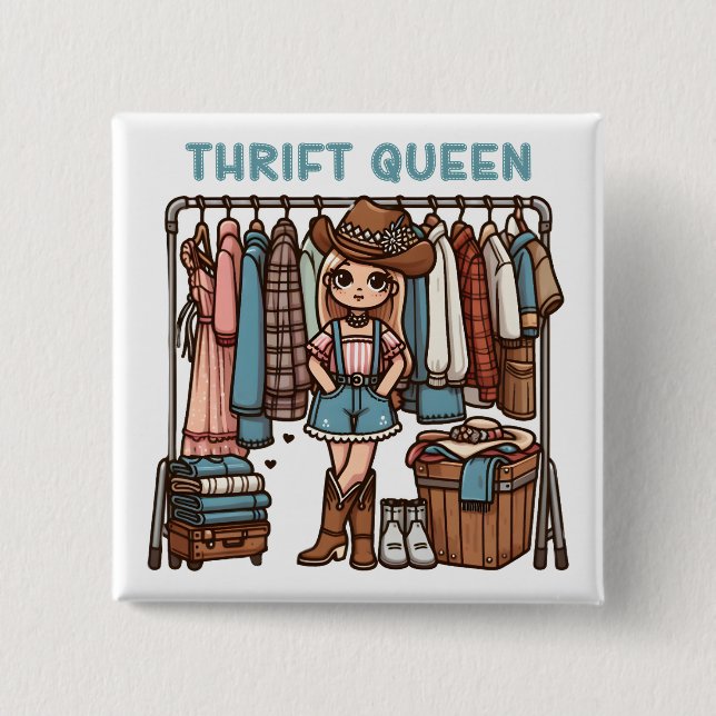 Thrift Queen 15 Cm Square Badge (Front)