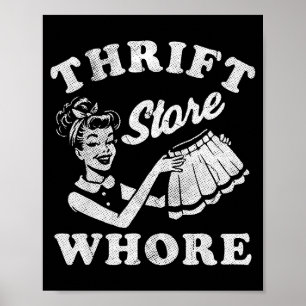 Thrift Store Vintage Smiling Woman Shopng Poster