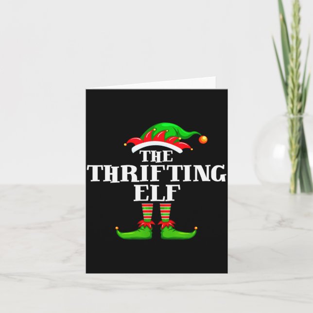 Thrifting Elf Matching Family Group Christmas Part Card (Front)