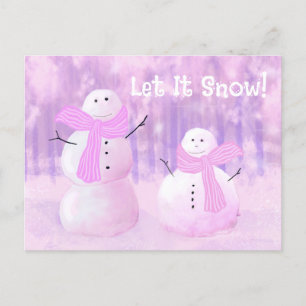 Thrifty Personalised Pink Snowman Holiday Postcard