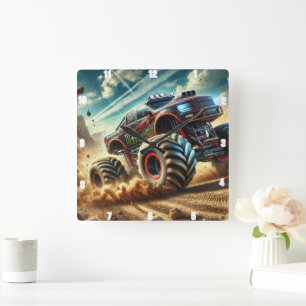 Thrilling Action Off-Road Monster Truck Adventure Square Wall Clock