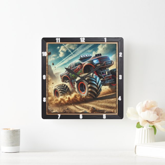 Thrilling Action Off-Road Monster Truck Adventure Square Wall Clock (Home)